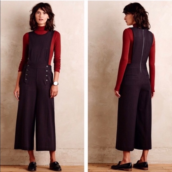 Anthropologie Cartonnier Jules Bib Wide Leg Crop Jumpsuit